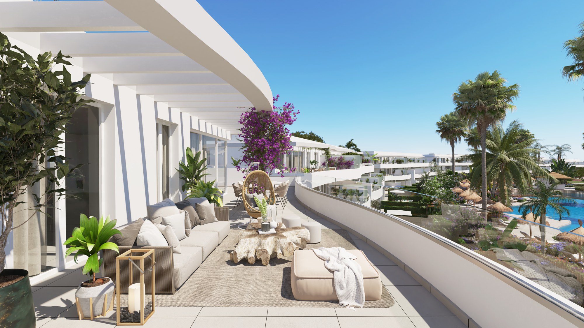 Illustrative penthouse terrace within a golf-side residential development in Alcaidesa