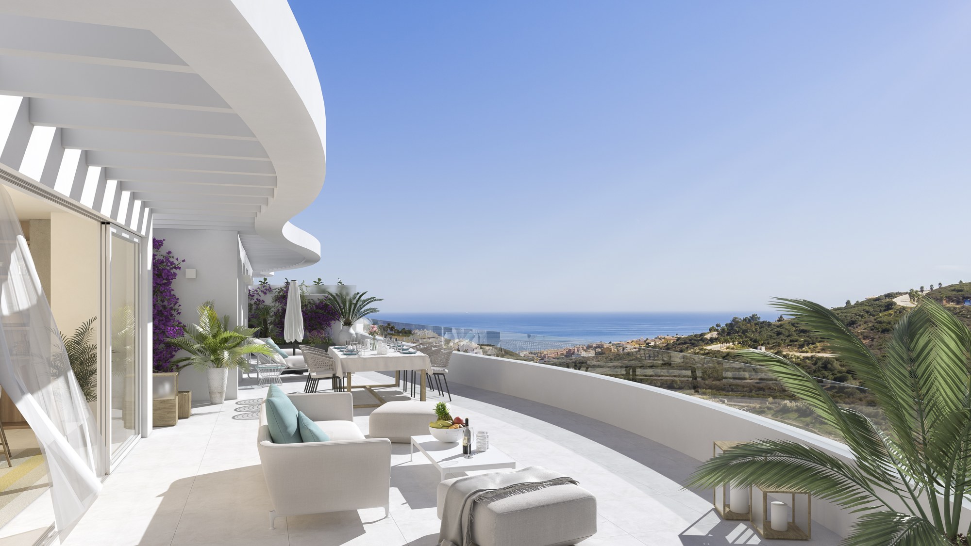 Illustrative outdoor lounge on a penthouse terrace in Alcaidesa