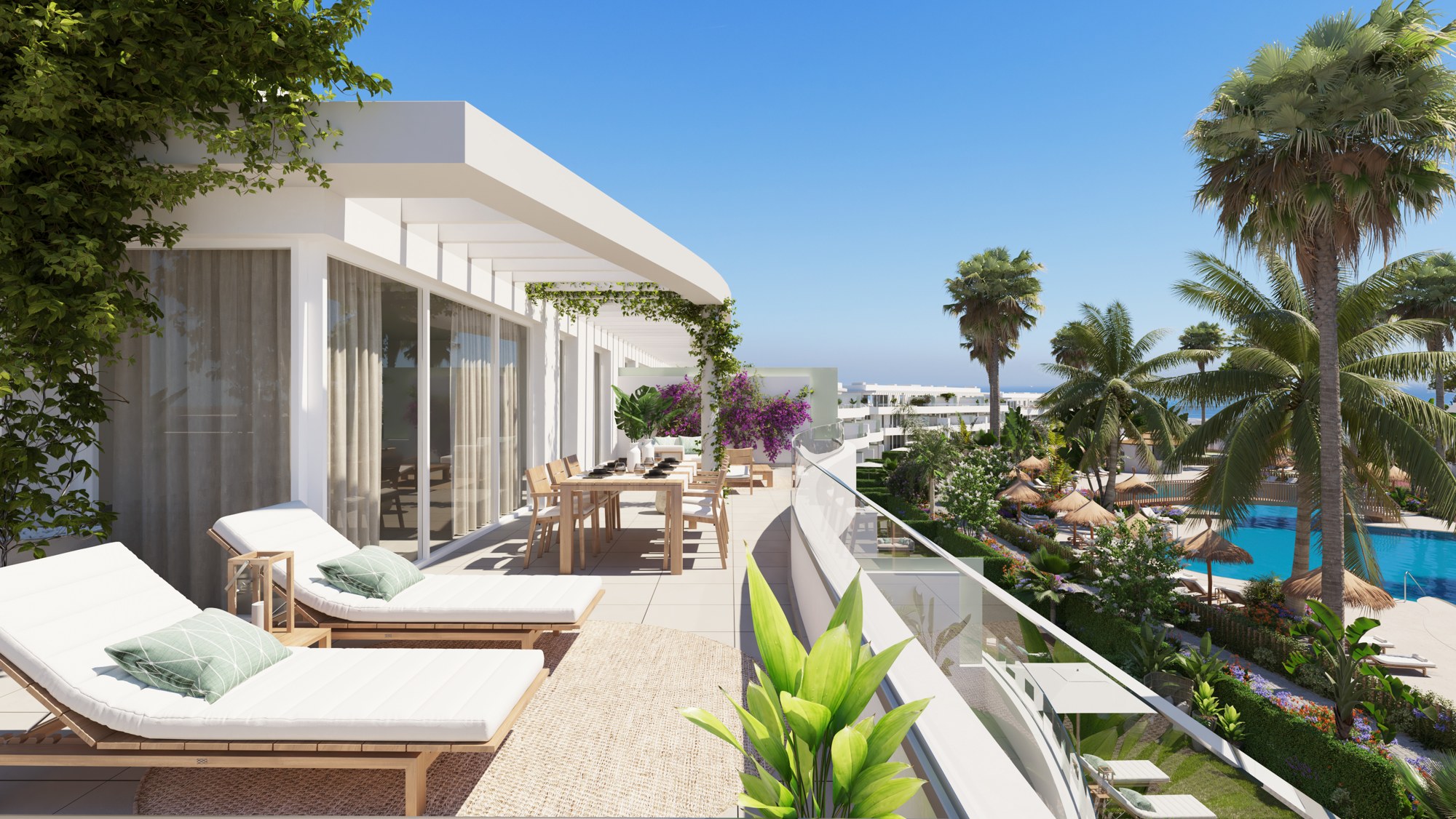 Illustrative penthouse terrace and outdoor seating in Alcaidesa