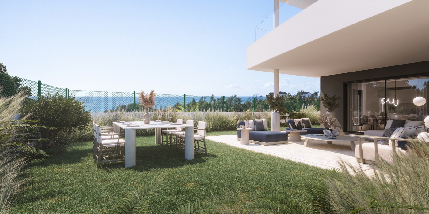 Illustrative garden apartment and outdoor space