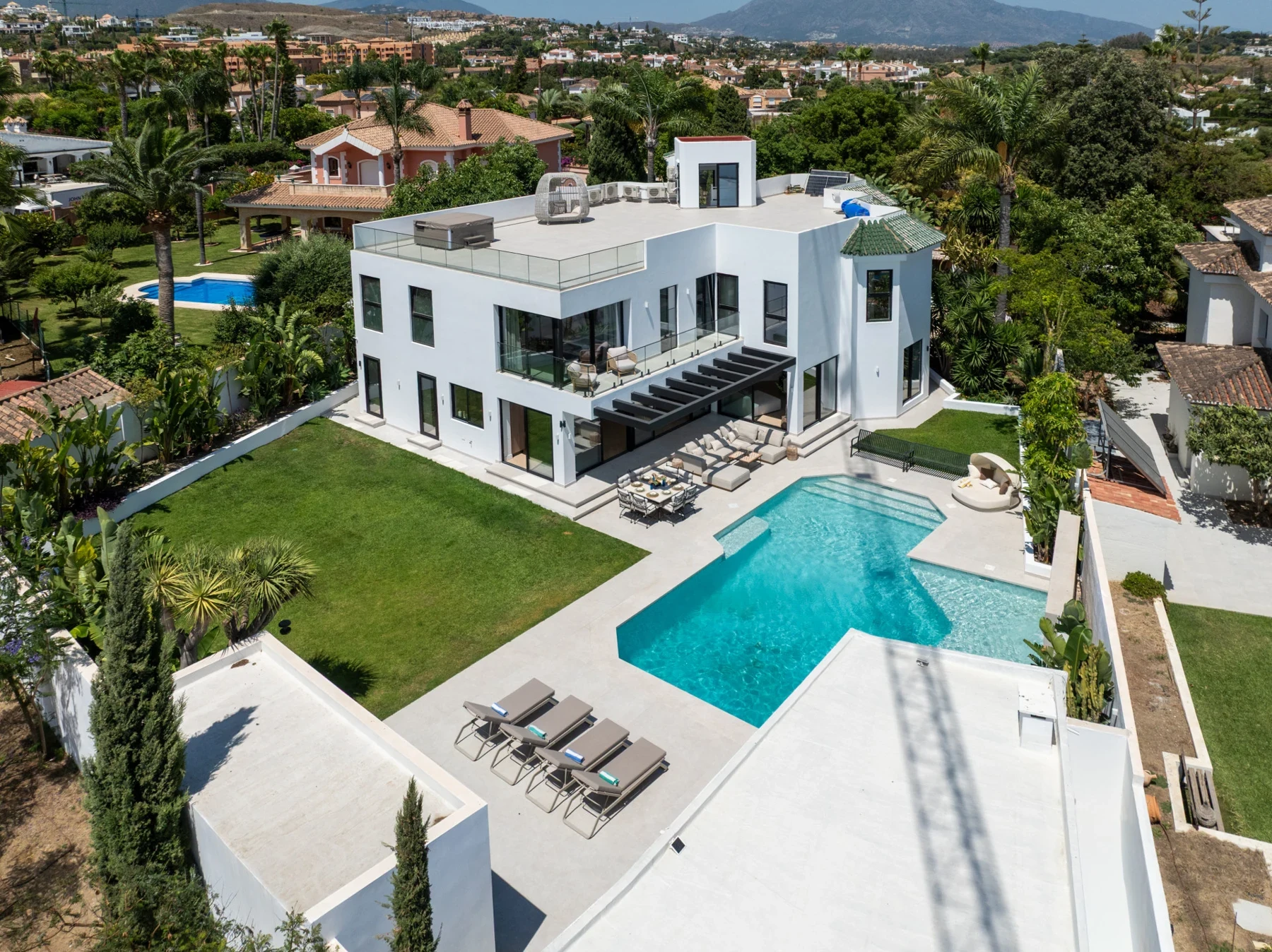 Aerial view of the villa and private grounds in Bel Air, Estepona