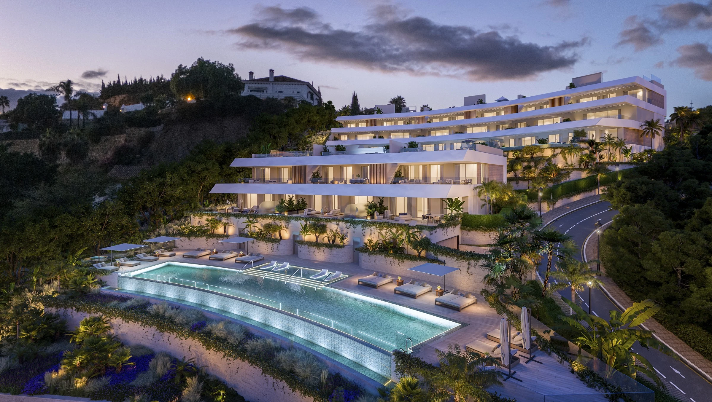 Illustrative residences and communal pool in Benahavis