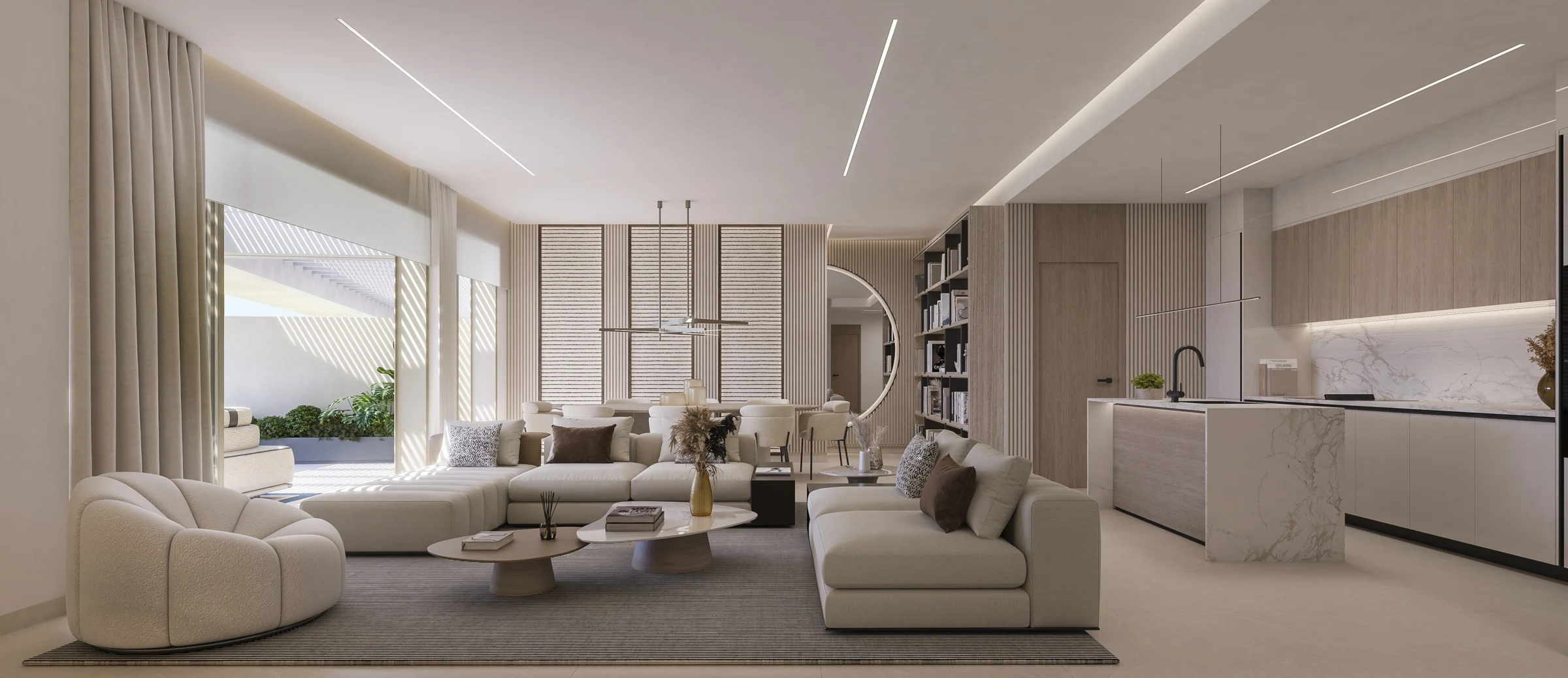 Illustrative open-plan living and kitchen area in Benahavis