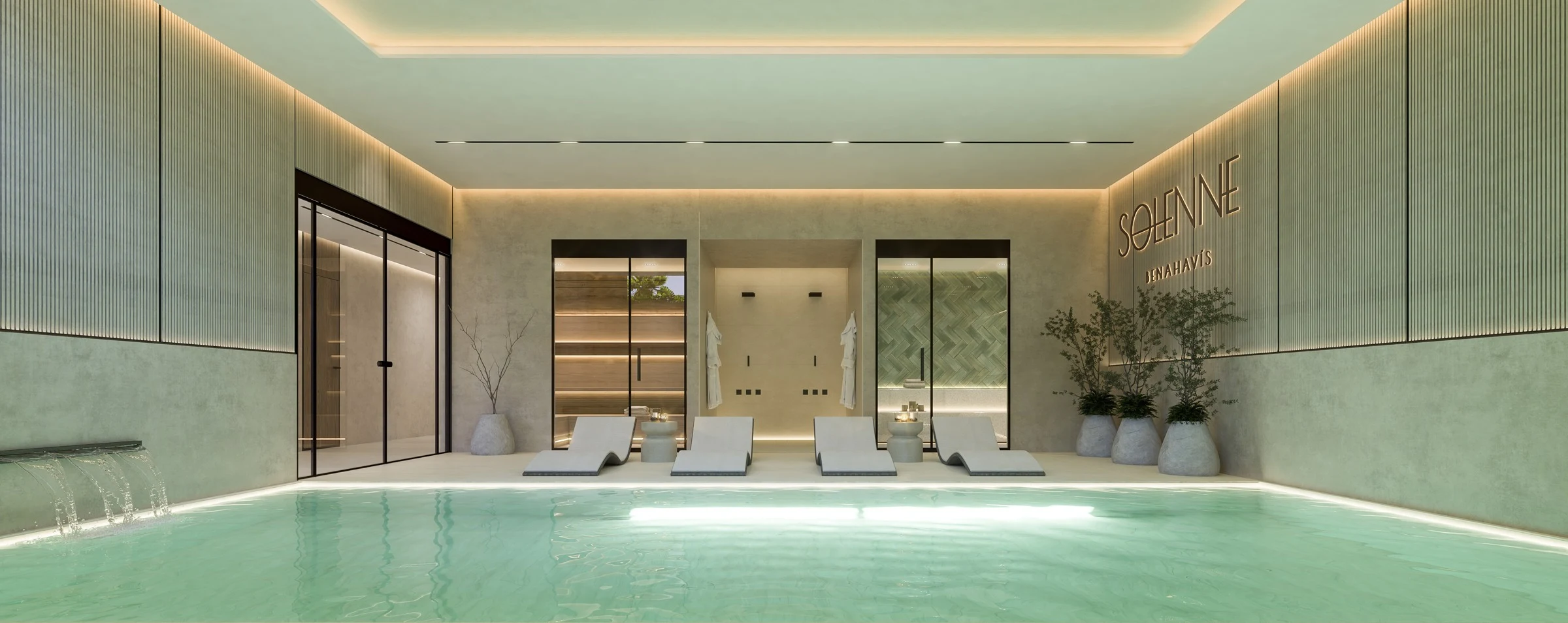 Illustrative shared indoor pool and wellness area in Benahavis