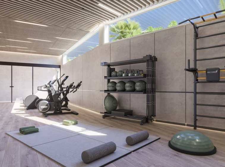 Illustrative communal gym at new residences in Benahavis