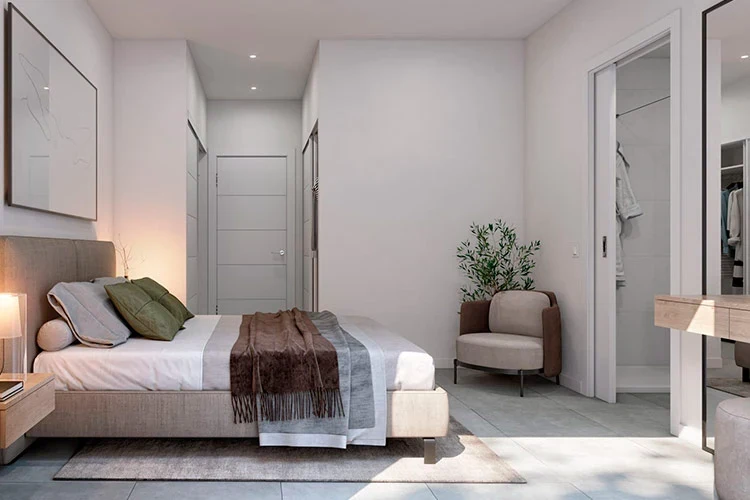 Illustrative bedroom with fitted wardrobe