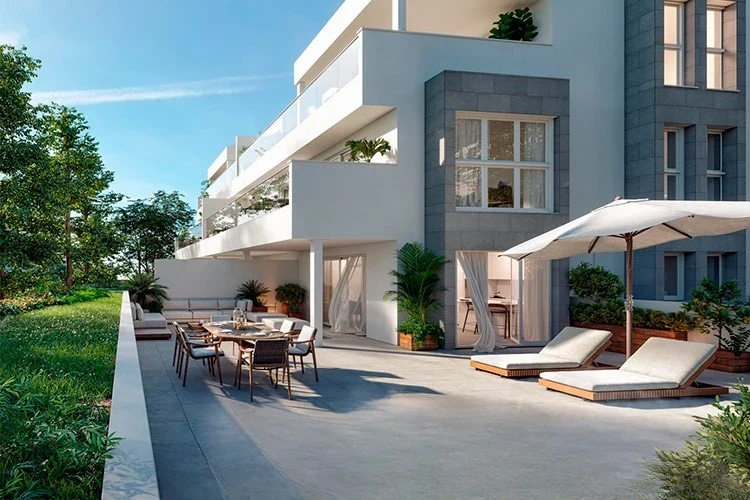 Residential exterior and outdoor seating — illustration