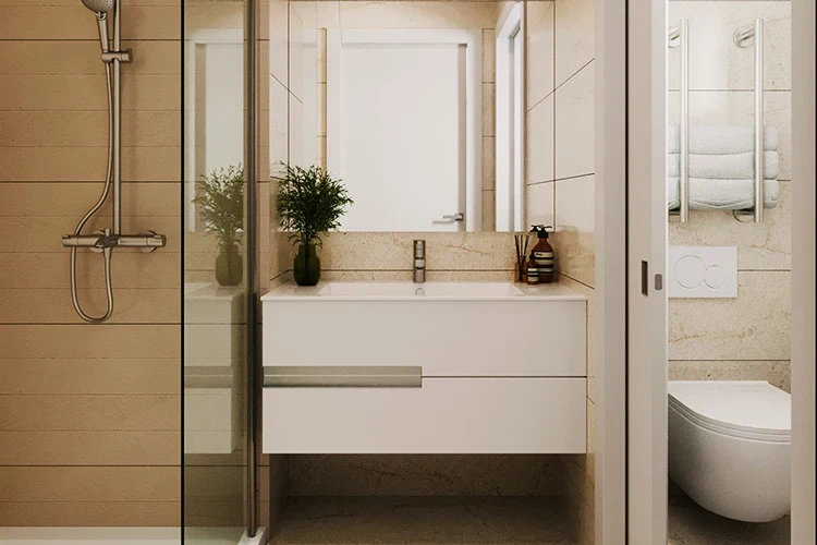 Illustrative bathroom with vanity and mirror