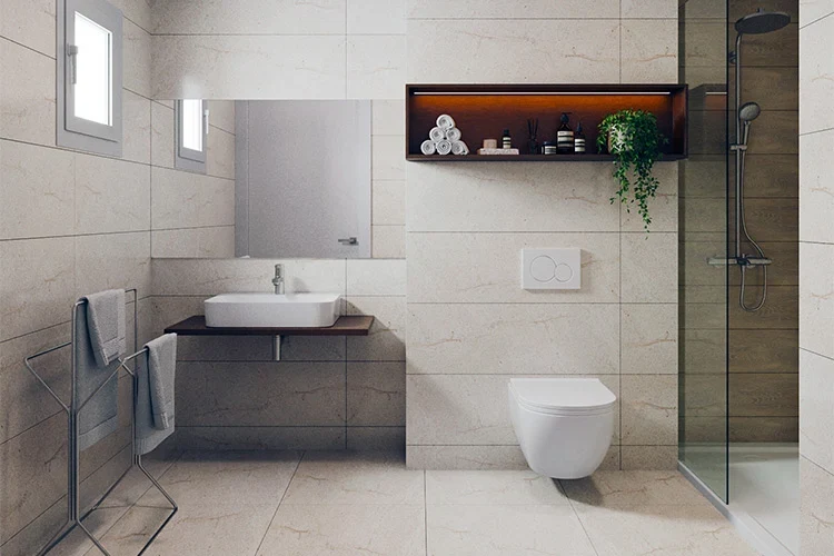 Illustrative bathroom with walk-in shower