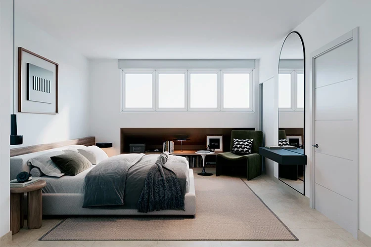 Illustrative penthouse bedroom