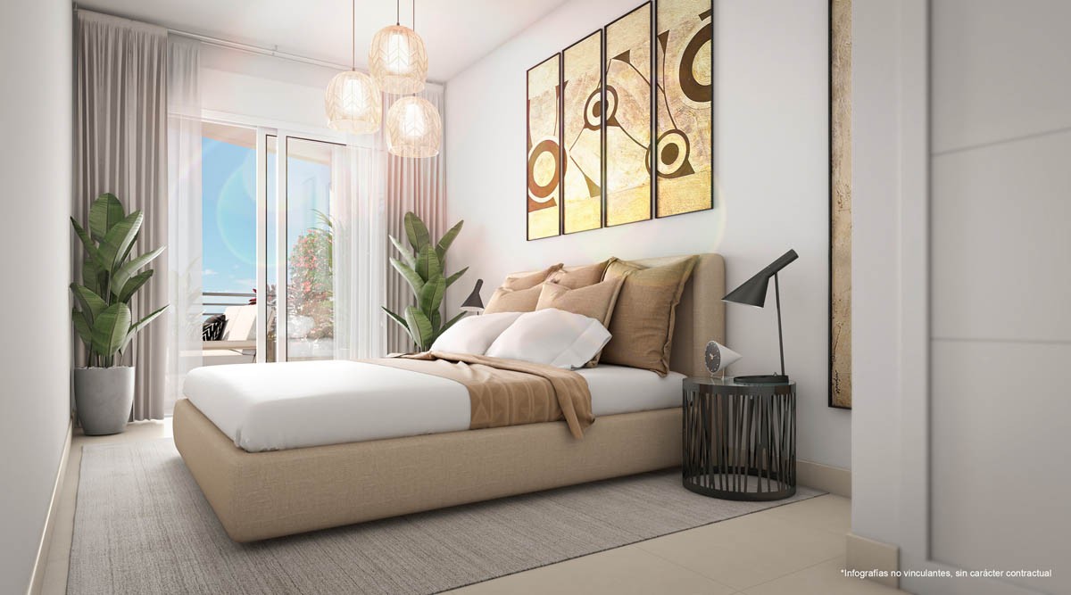 Illustrated bedroom with built-in storage