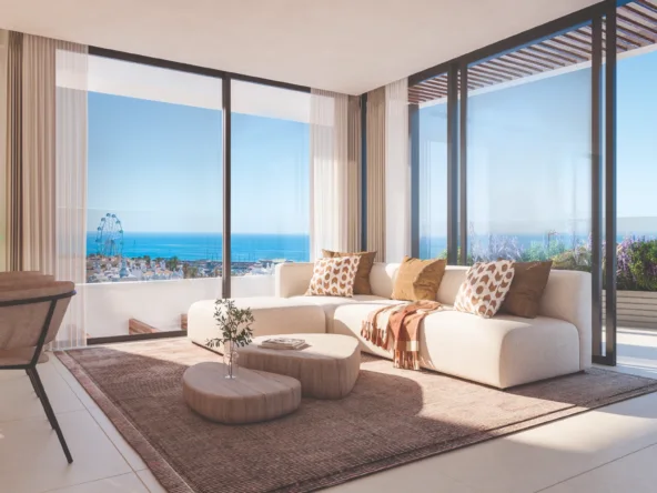 Illustrative living room opening onto a sea-view terrace in Benalmadena
