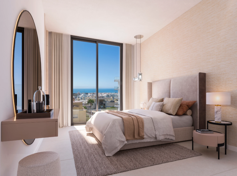Illustrative bedroom with a view towards Benalmadena marina