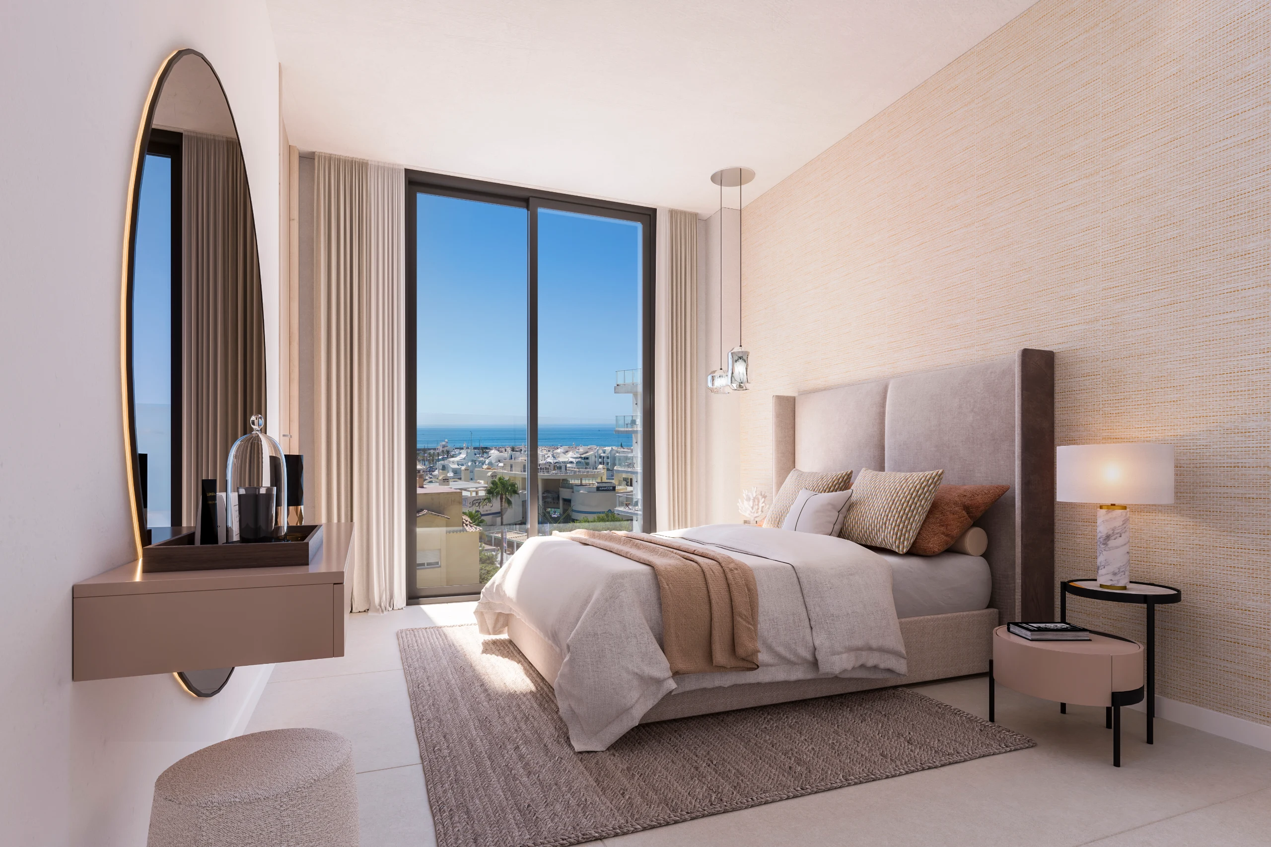 Illustrative bedroom with a view towards Benalmadena marina