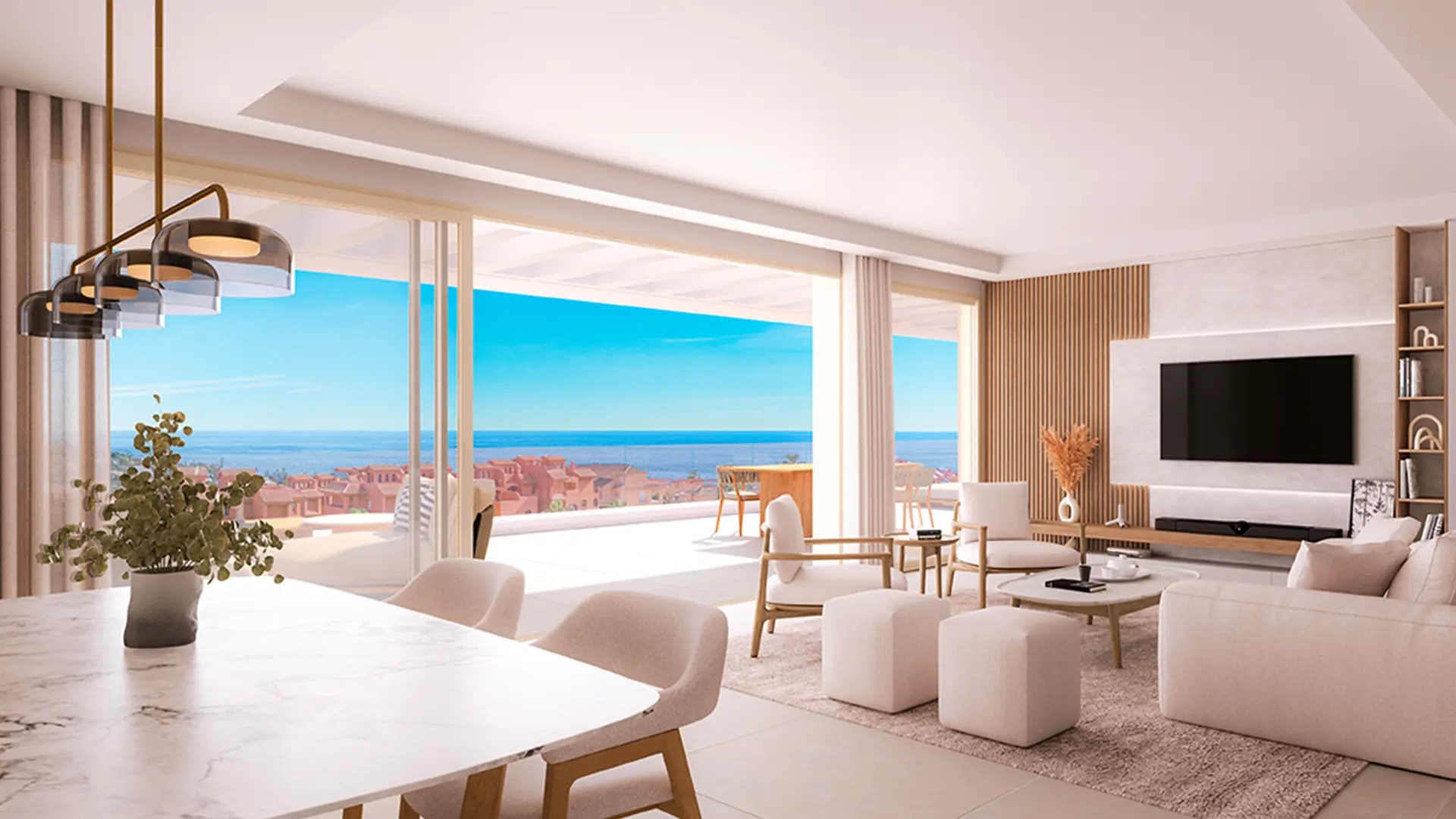 Illustrative living room opening to a terrace in Estepona