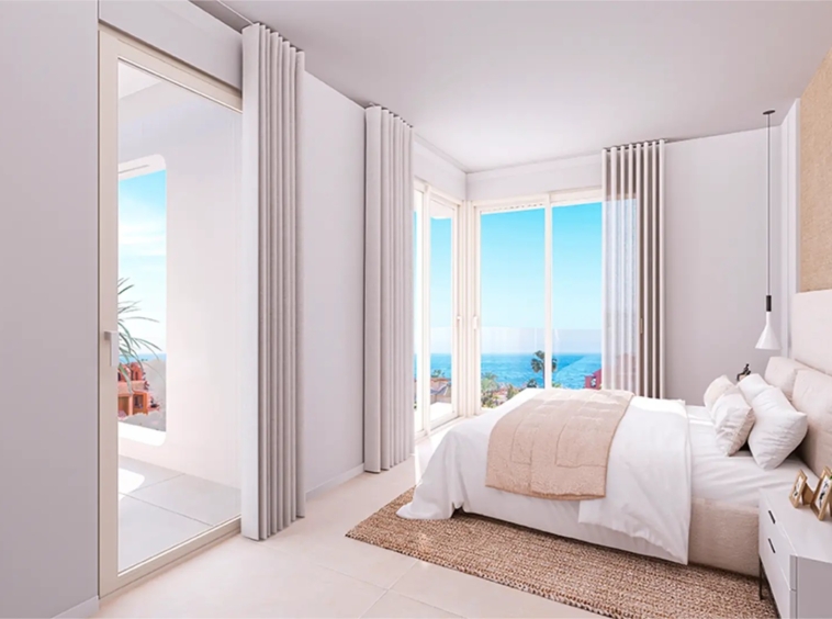Illustrative bright bedroom in a Buenas Noches apartment