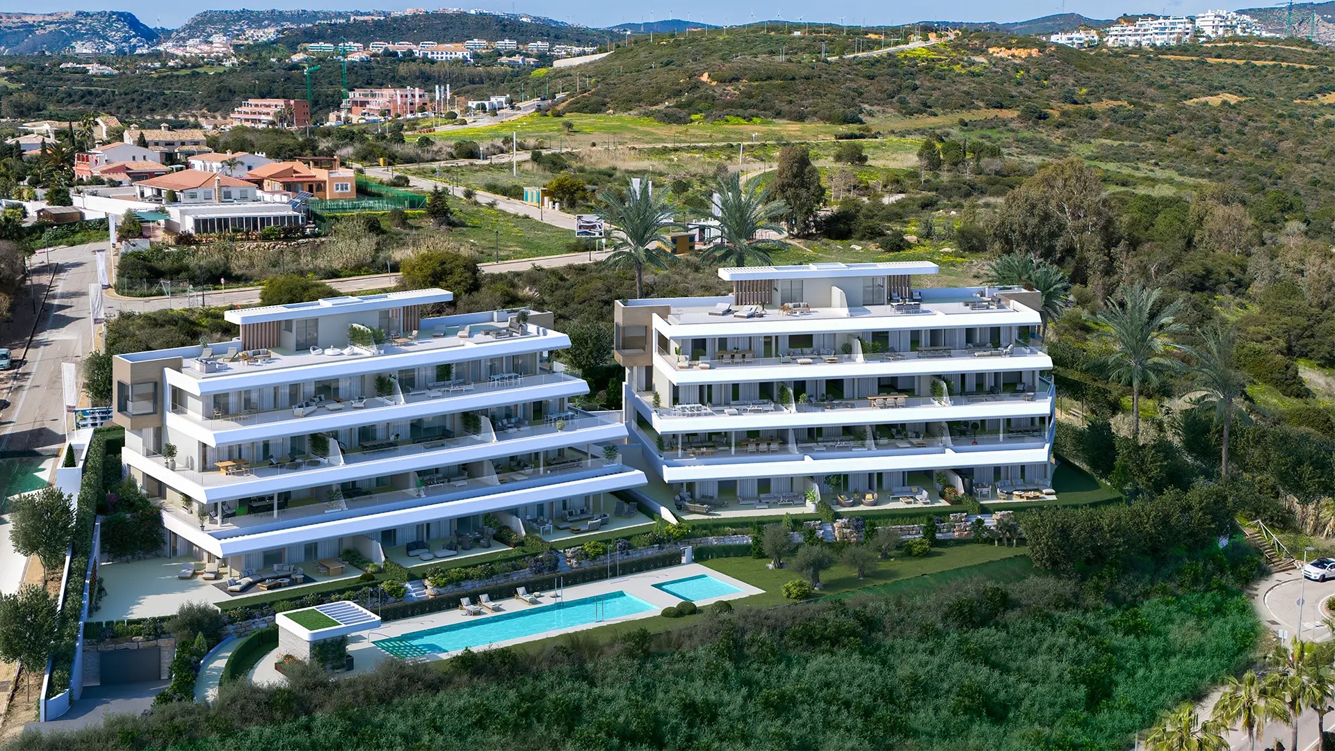 Illustrative aerial view of a residential development in Buenas Noches