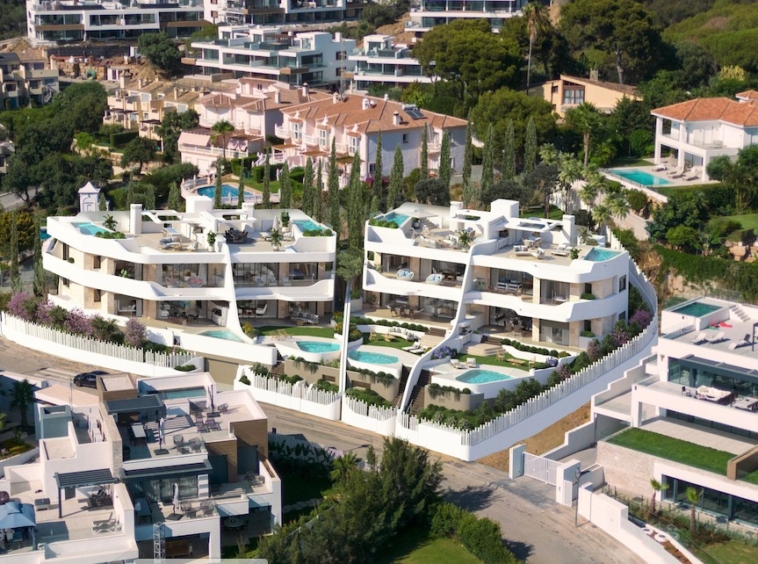 Illustrated exterior of contemporary apartments in Cabopino