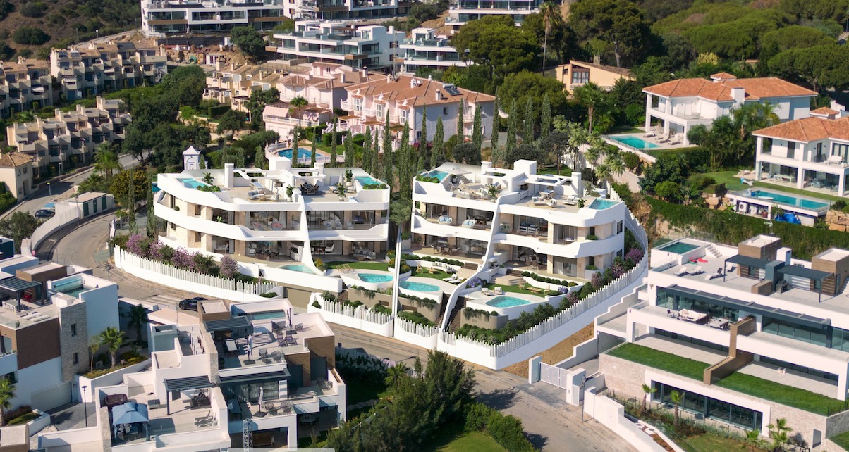 Illustrated exterior of contemporary apartments in Cabopino