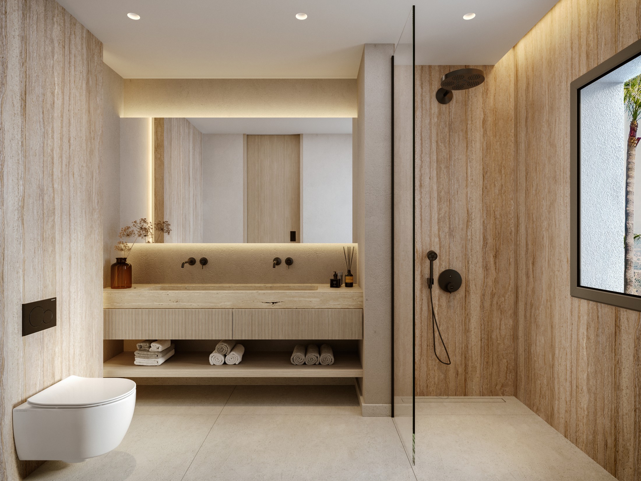 Representative bathroom with a walk-in shower