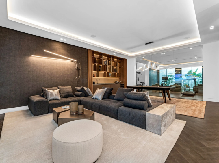 Lower-level lounge and entertainment area