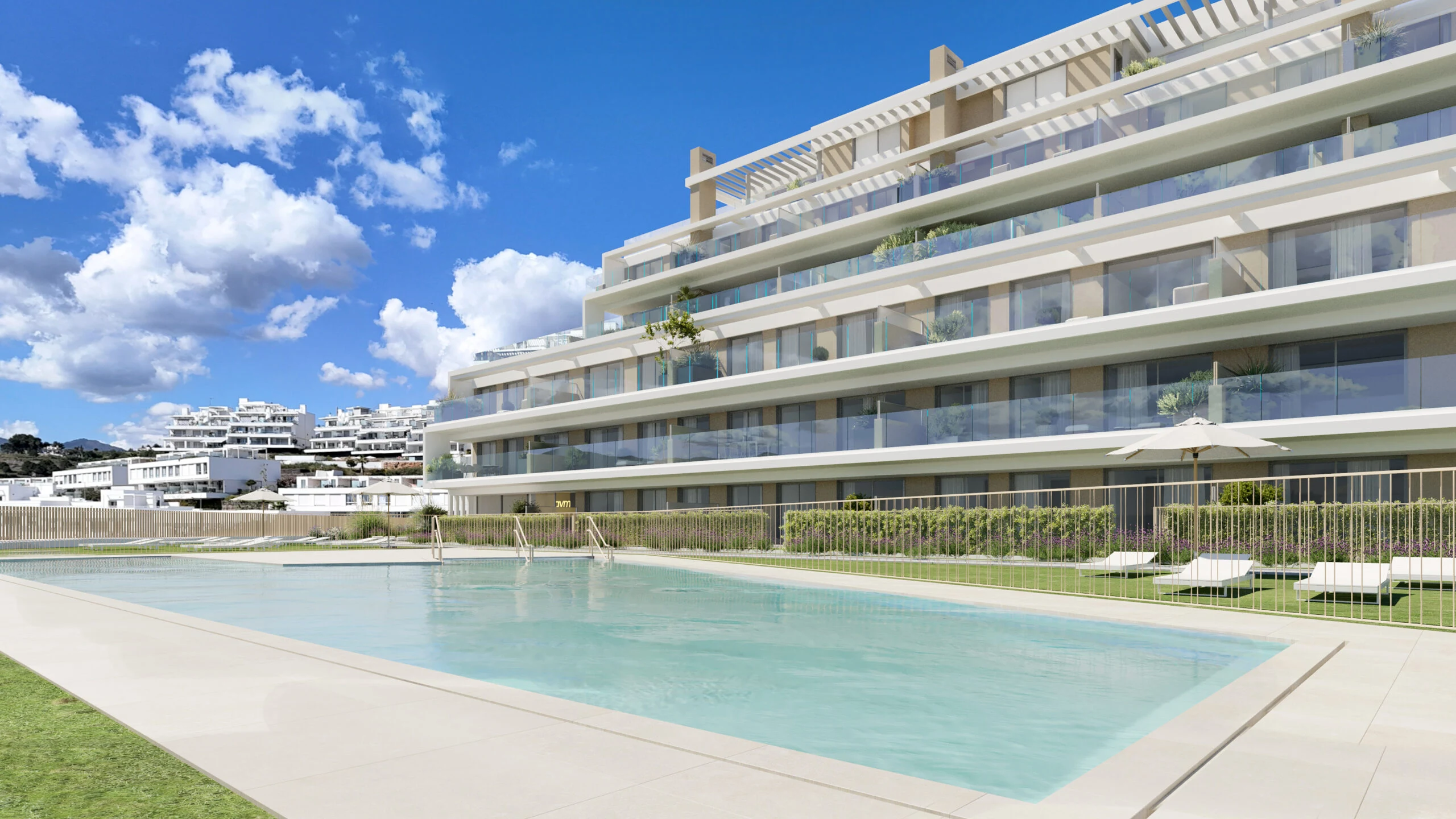 Communal swimming pool and apartments in Cancelada