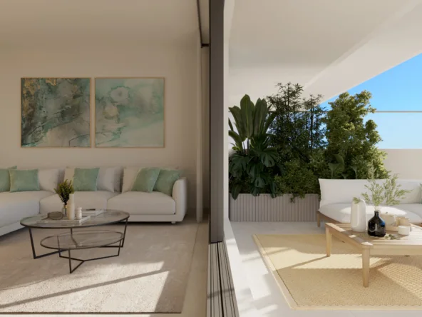 Illustrative covered terrace with outdoor seating