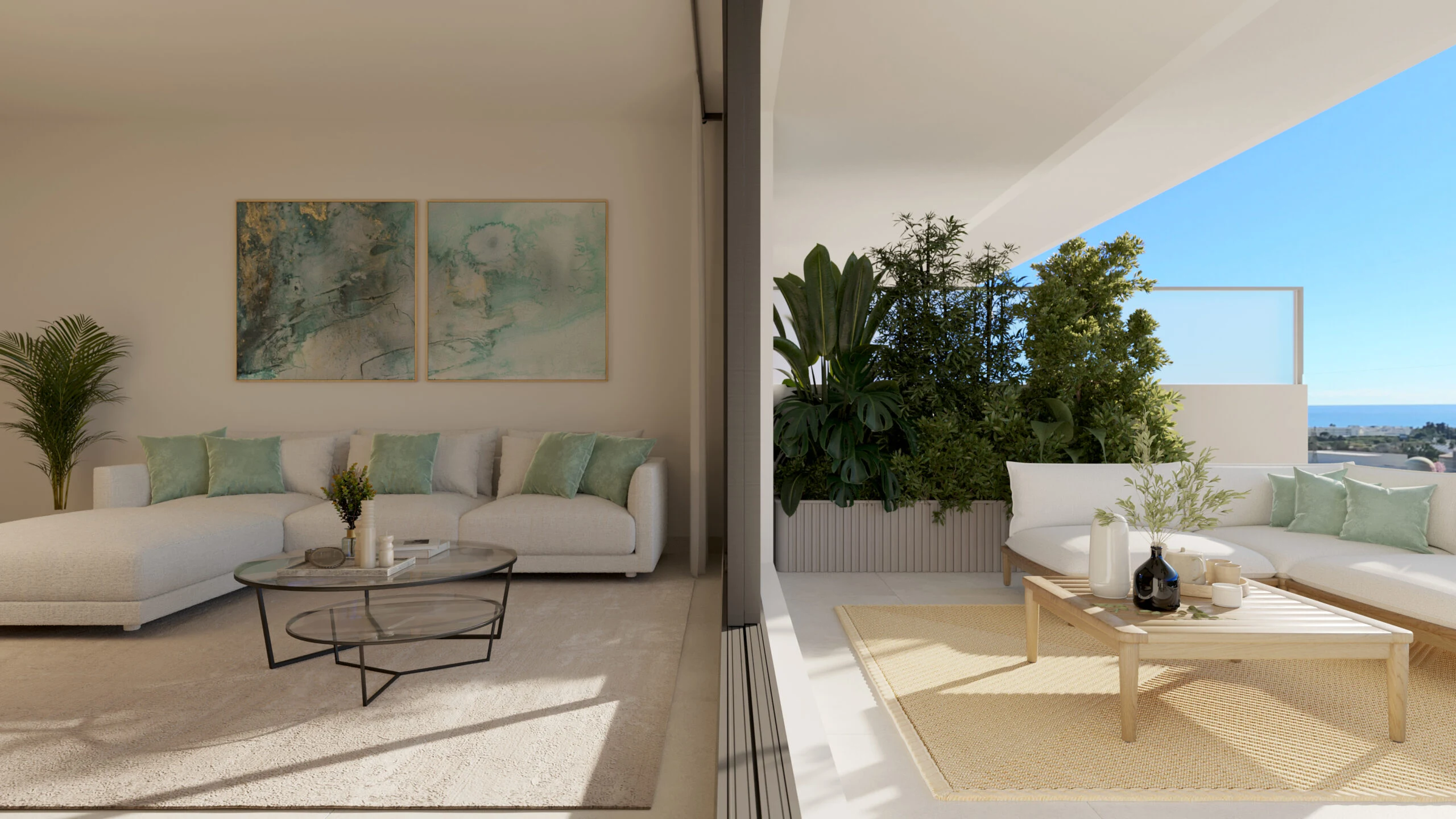 Illustrative covered terrace with outdoor seating