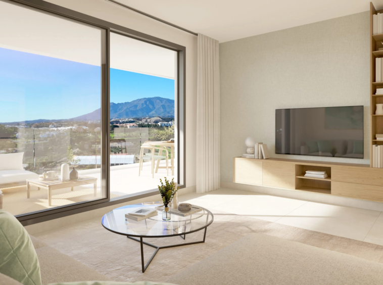 Illustrative living room opening to a terrace