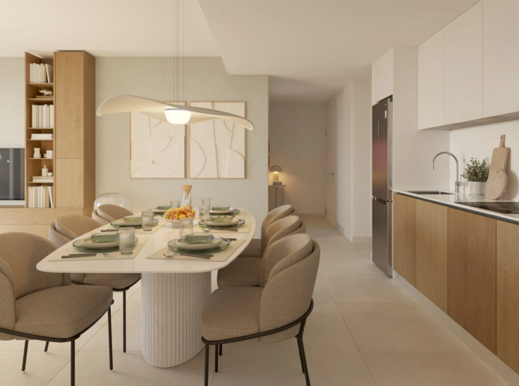 Illustrative dining area and fitted kitchen