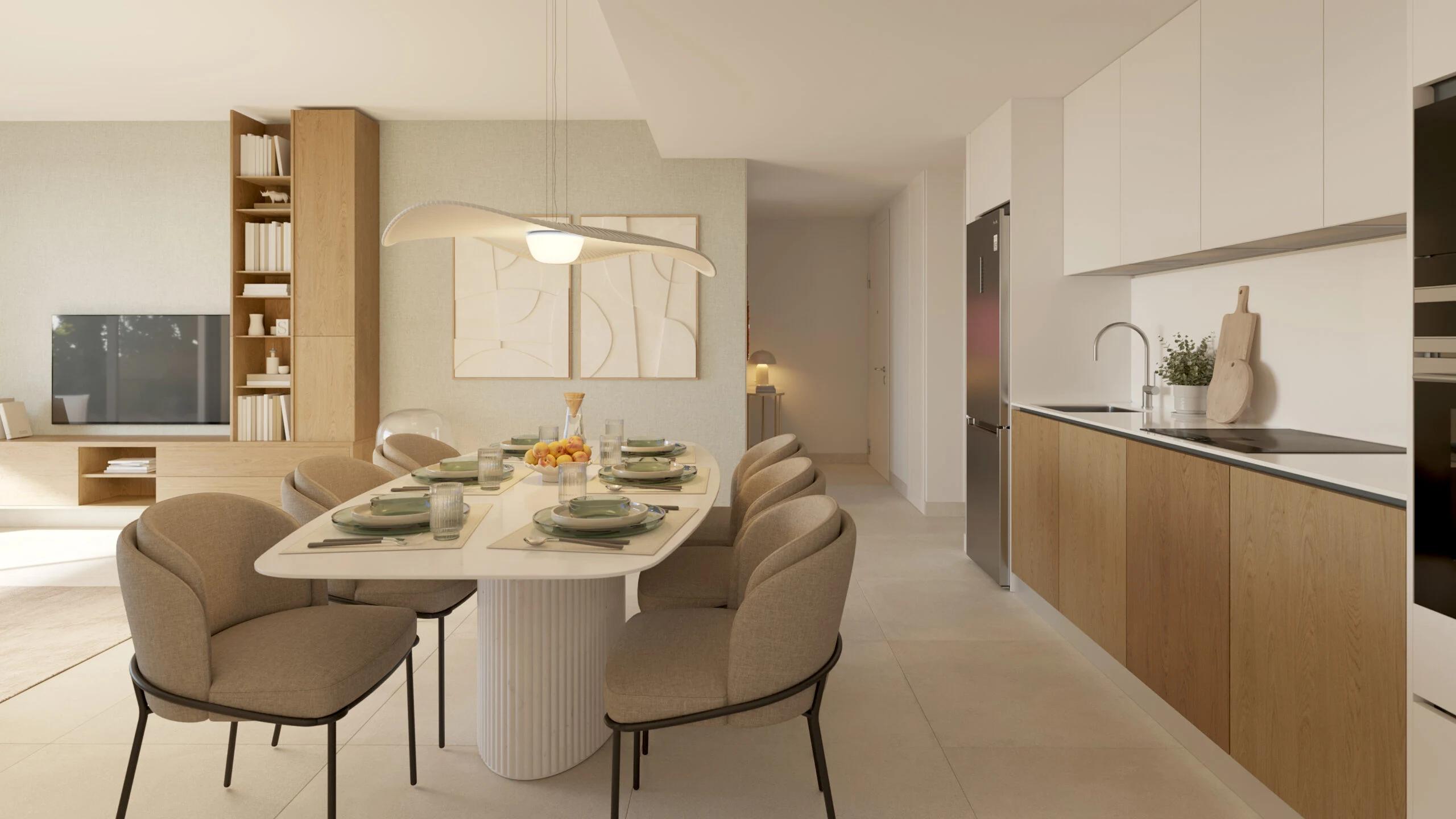 Illustrative dining area and fitted kitchen