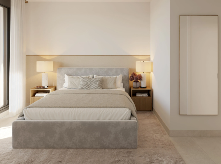 Illustrative bedroom with fitted wardrobes
