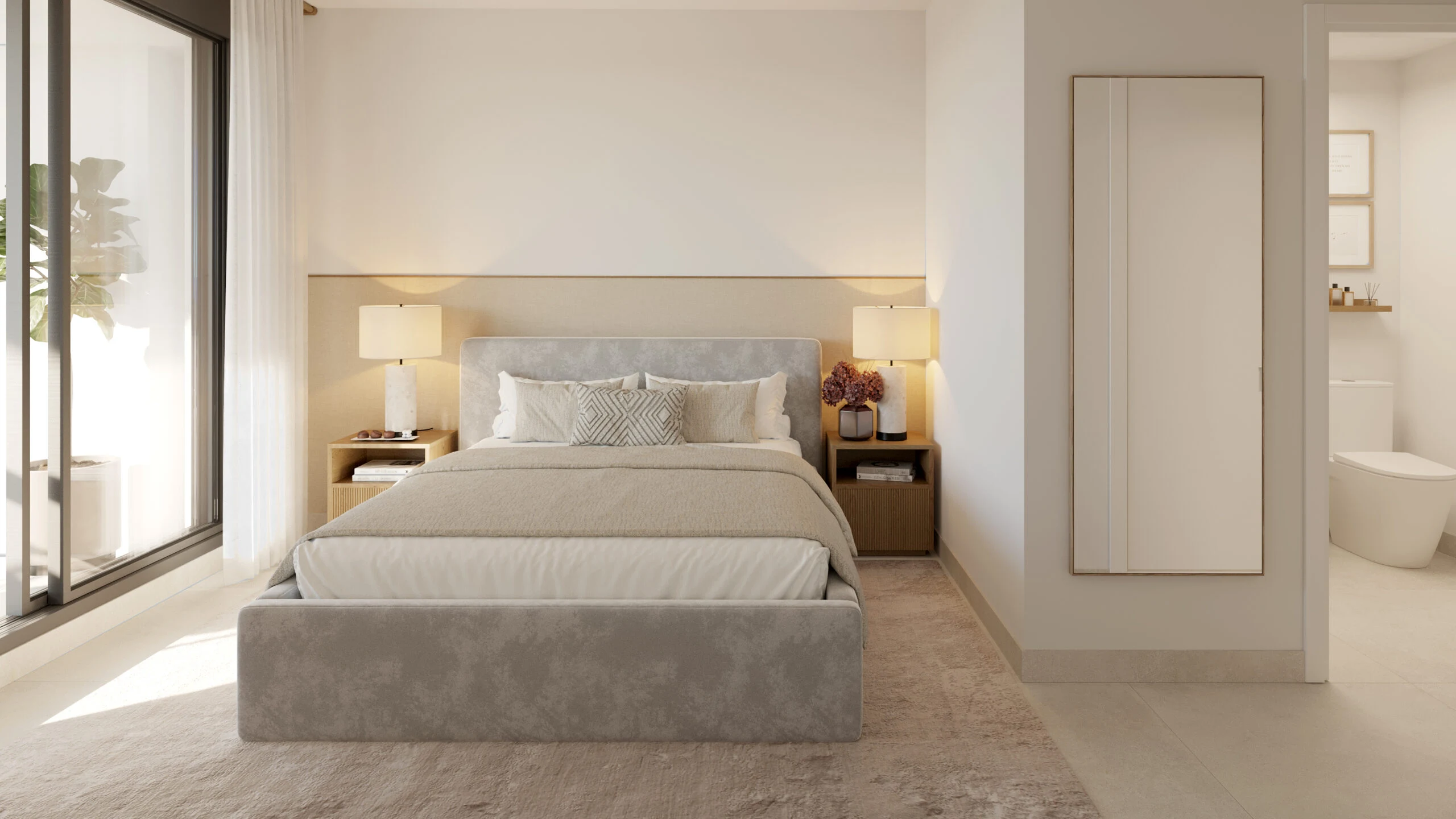 Illustrative bedroom with fitted wardrobes