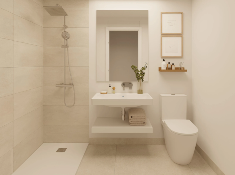 Illustrative bathroom with walk-in shower