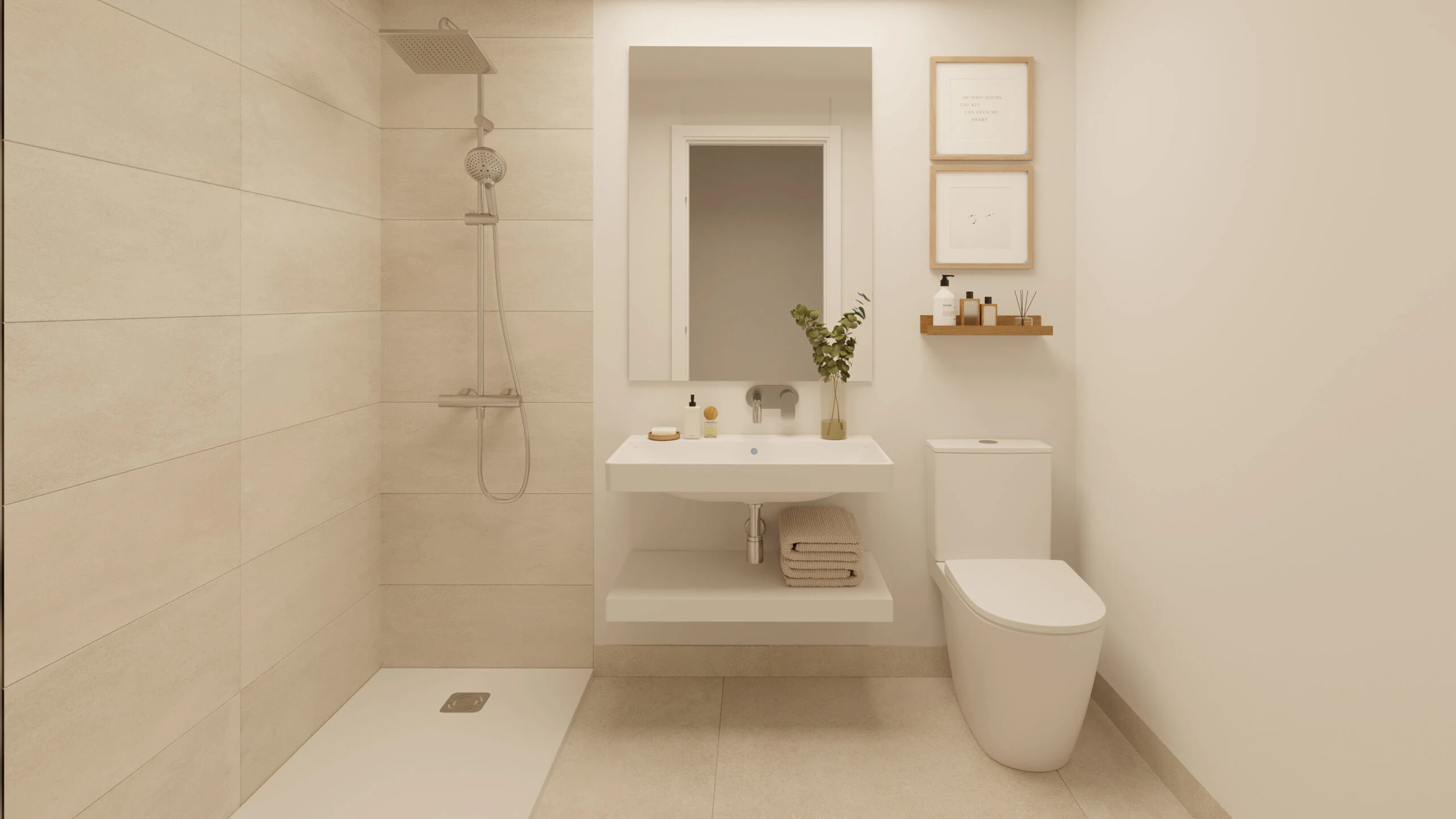 Illustrative bathroom with walk-in shower
