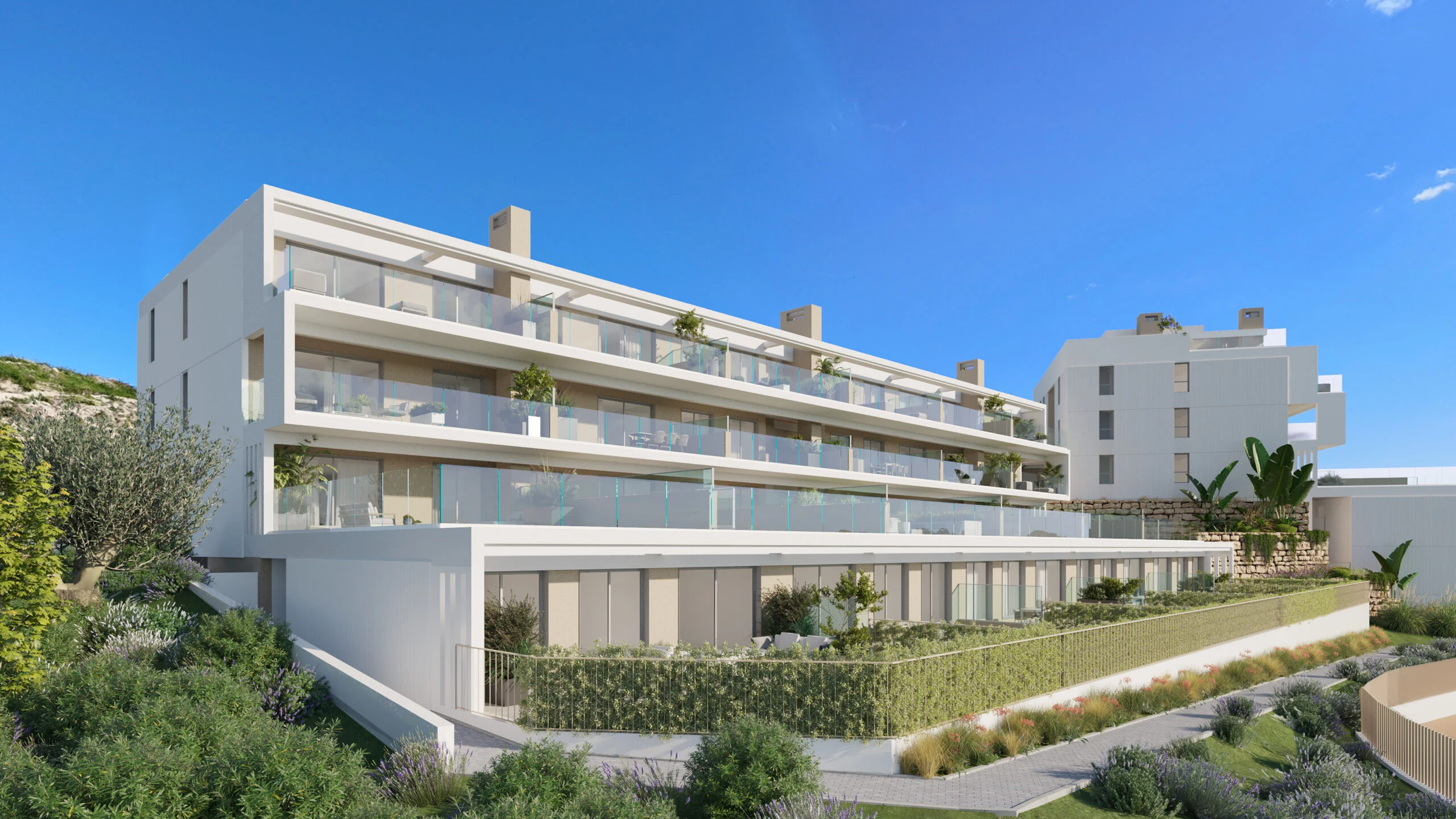 Terraced residential buildings and gardens in Cancelada