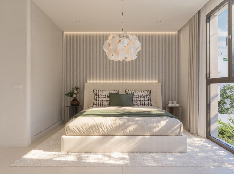 Representative apartment bedroom with fitted wardrobes