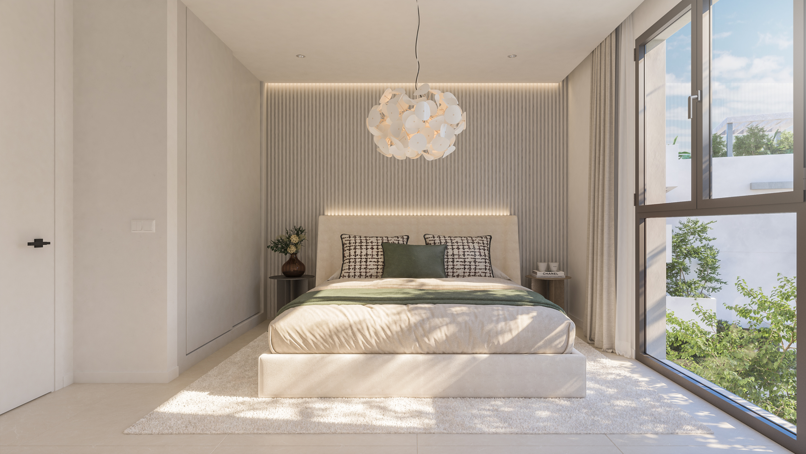 Representative apartment bedroom with fitted wardrobes