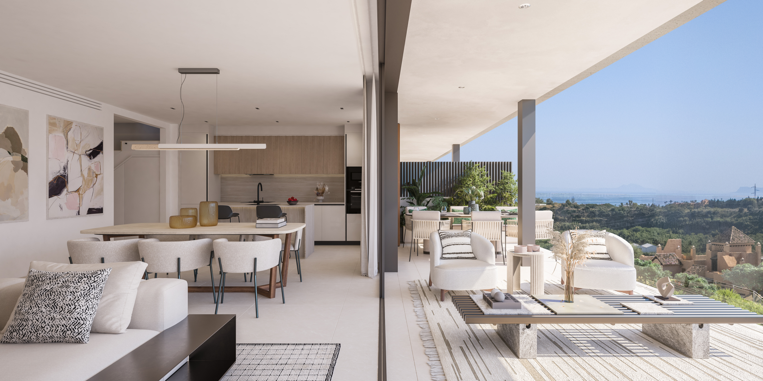 Representative penthouse living area opening onto a terrace