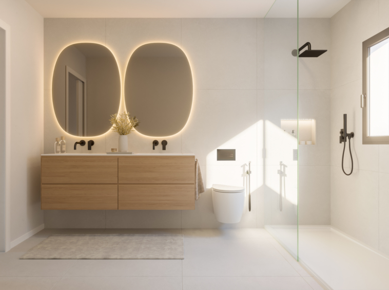 Representative bathroom with a walk-in shower