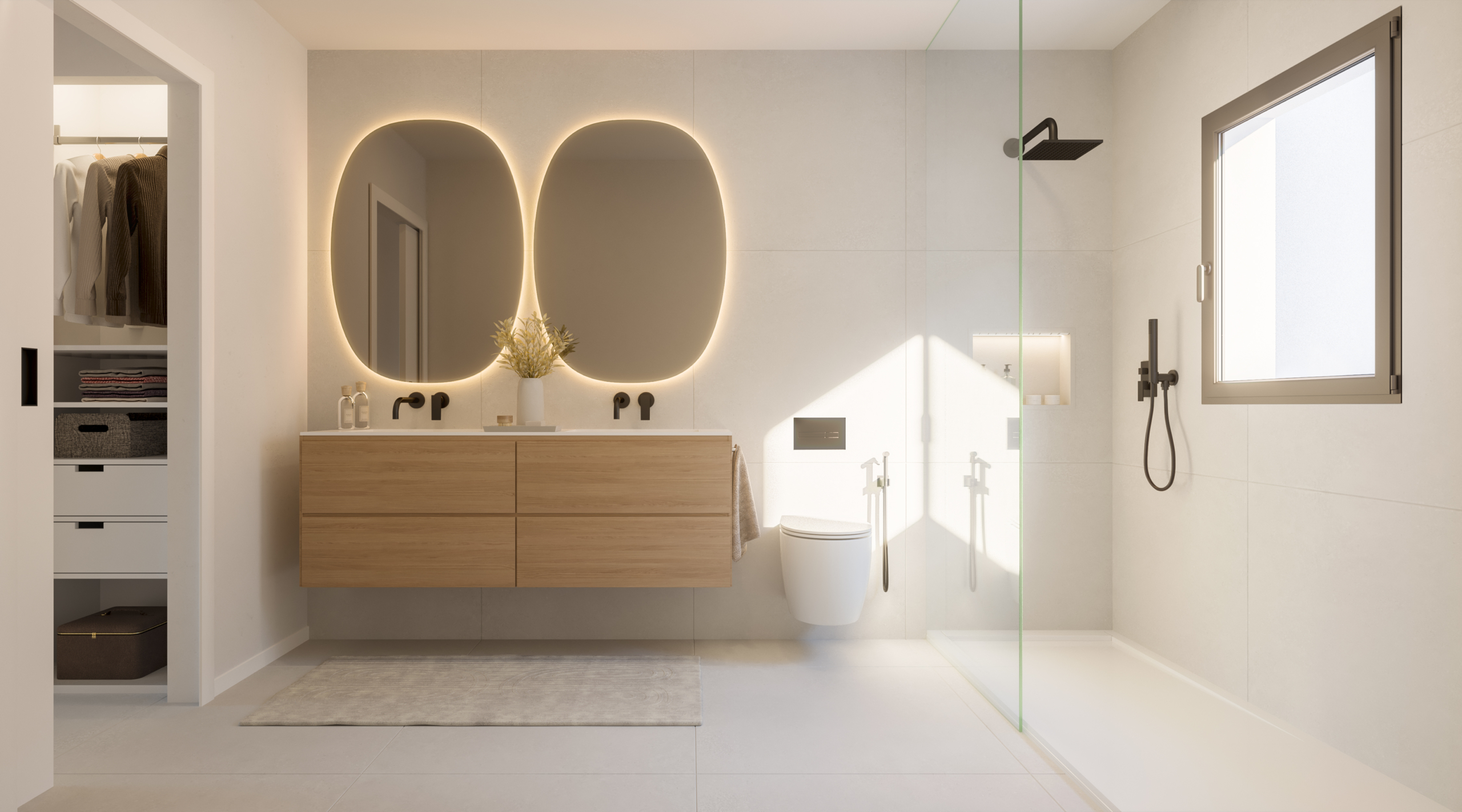 Representative bathroom with a walk-in shower