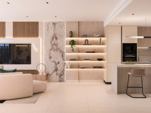 Representative townhouse living room and open kitchen