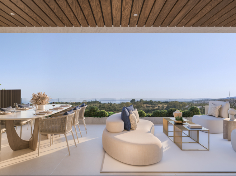 Illustrated covered townhouse terrace