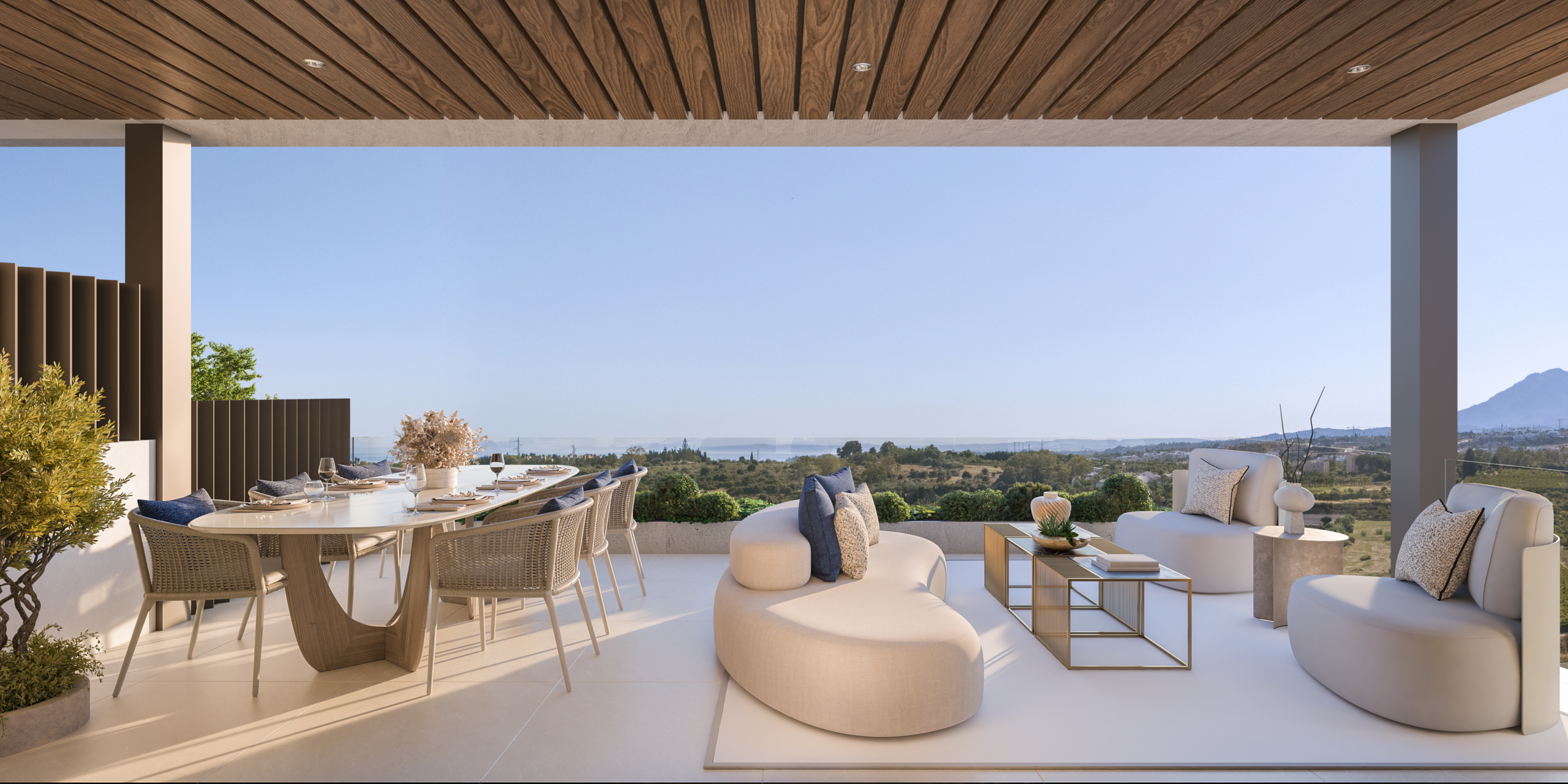 Illustrated covered townhouse terrace