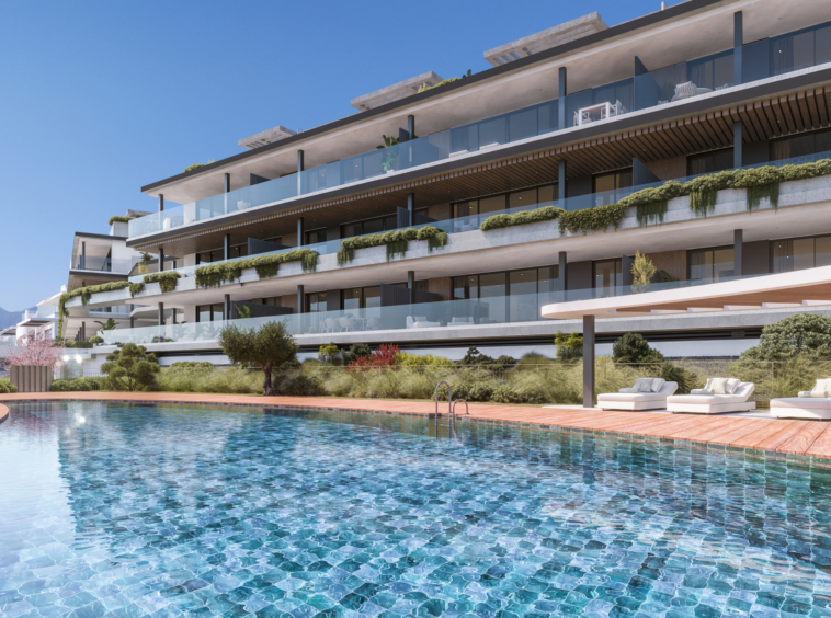 Architectural illustration of the communal swimming pool