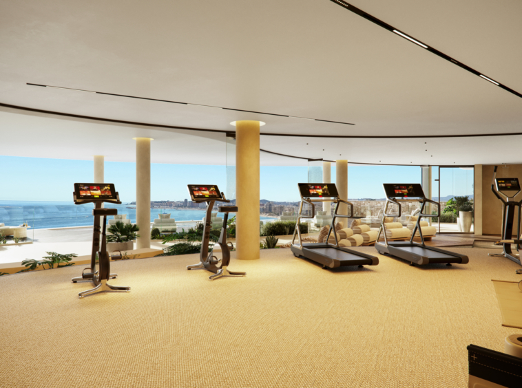 Illustration of the communal gym with sea views