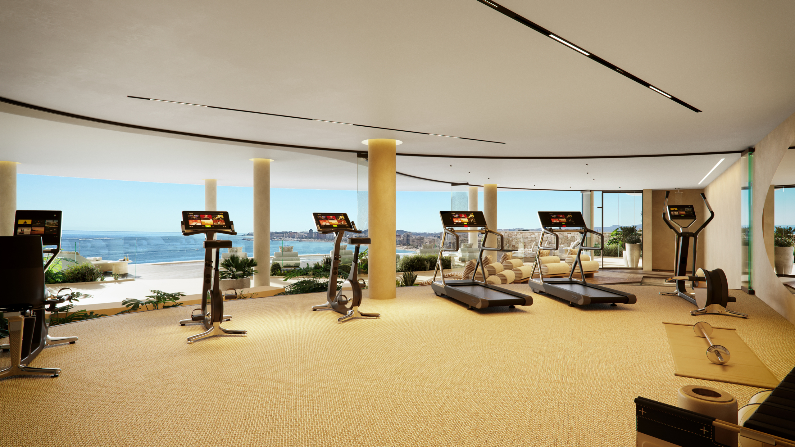 Illustration of the communal gym with sea views