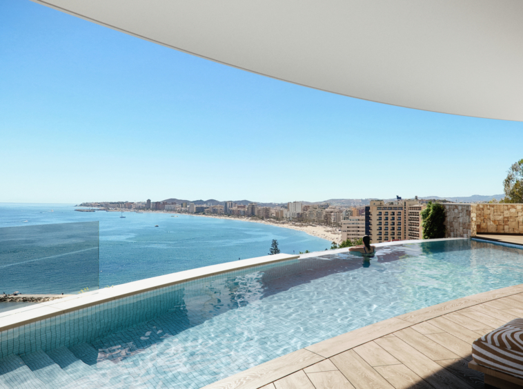 Illustrated communal infinity swimming pool