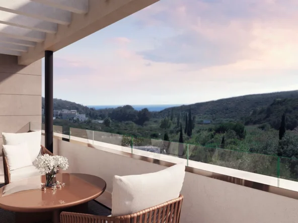 Illustrative covered terrace with outdoor seating in Casares Costa