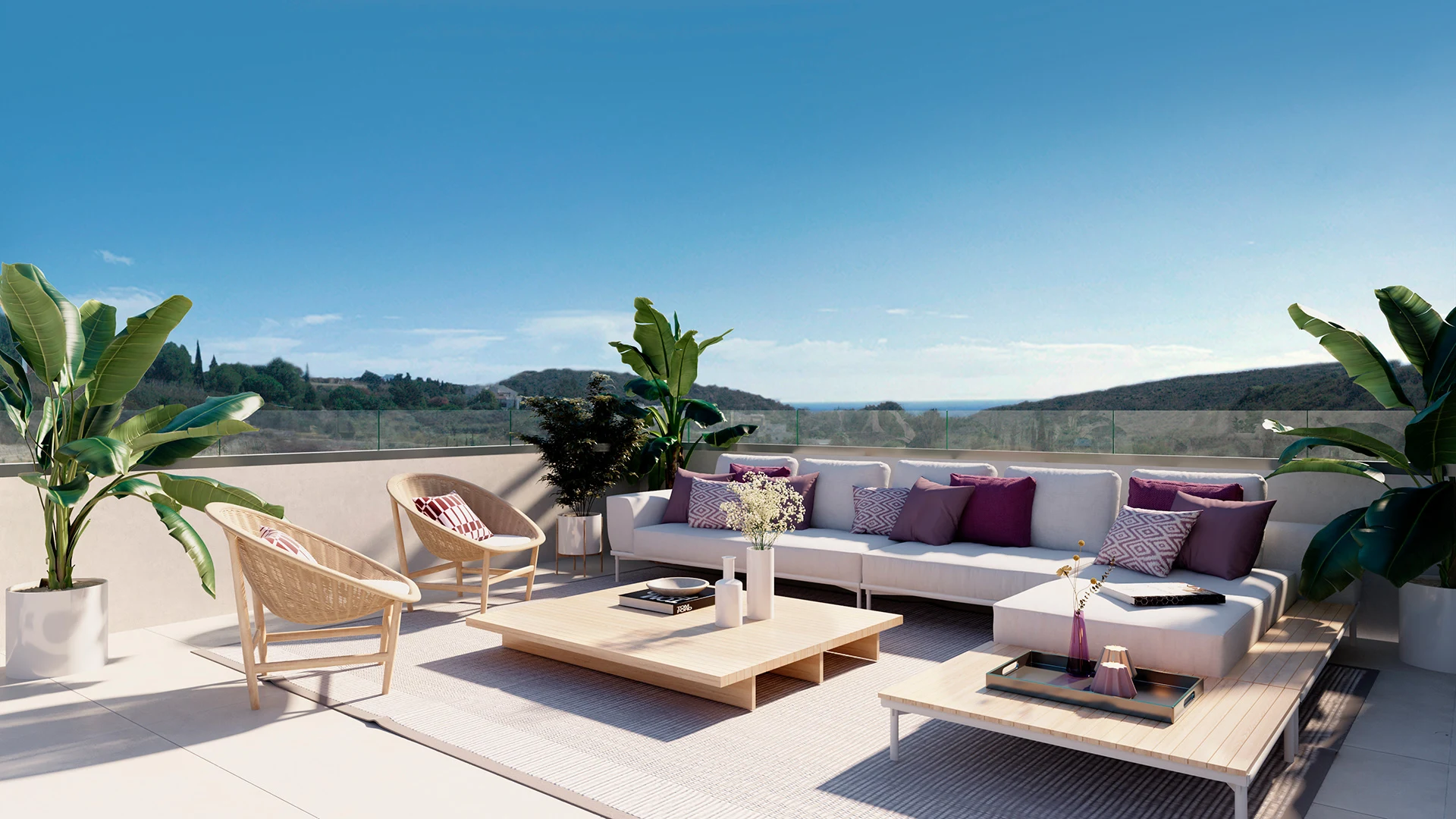 Illustrative penthouse terrace with outdoor lounge